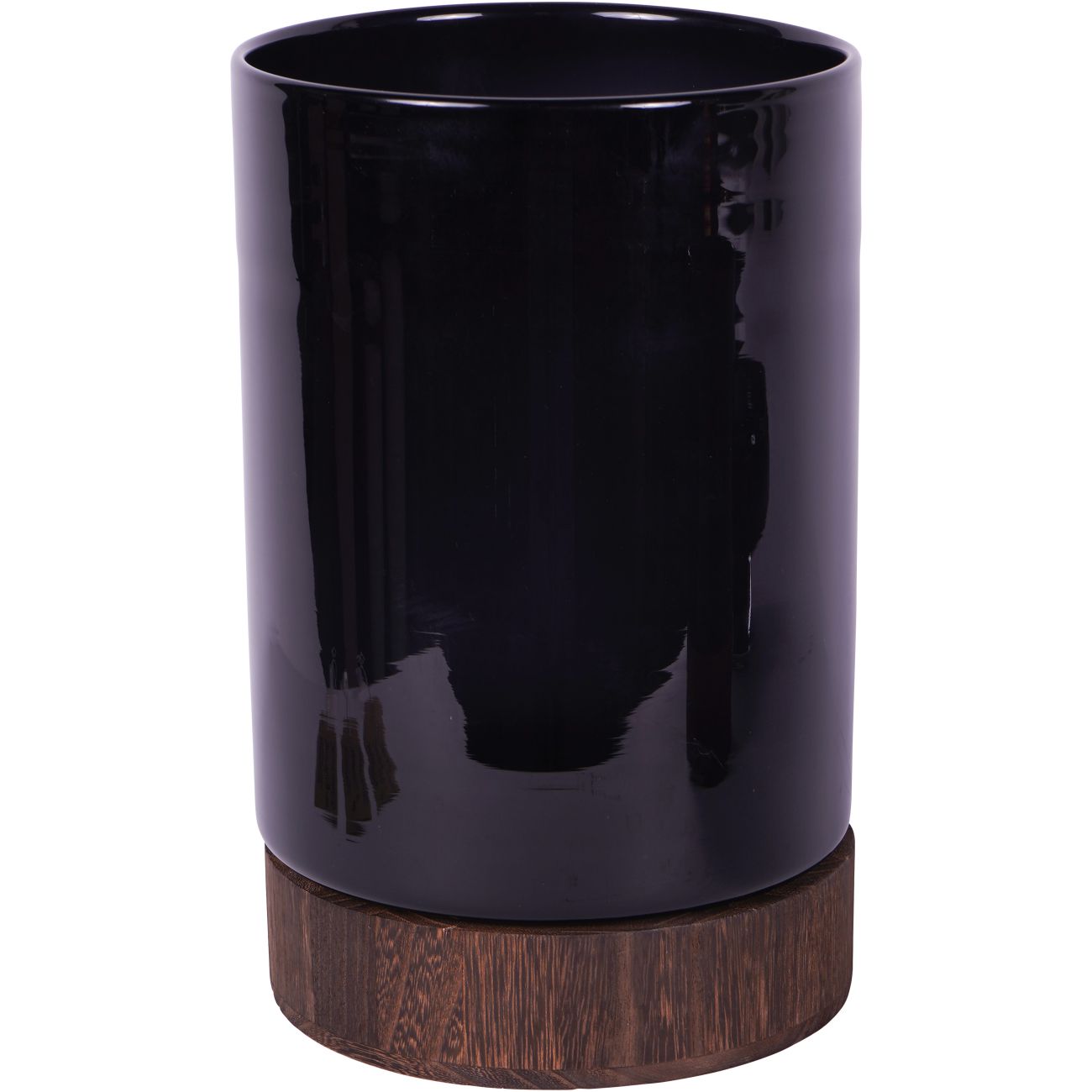 Noir Glass Votive Vase with Wooden Base Large
